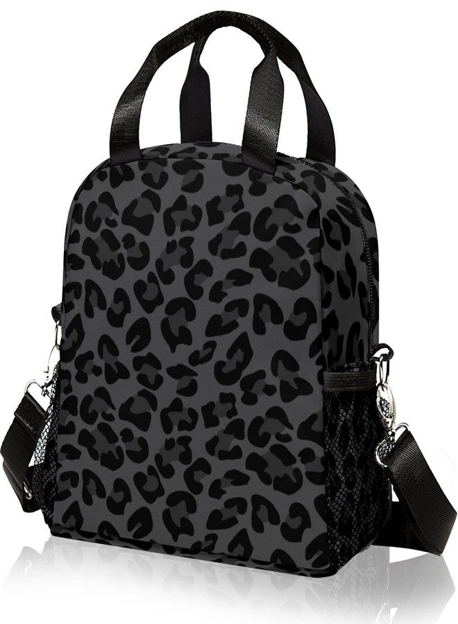 WOBAGMEN Lunch Bag for Women, Black Leopard Lunch Bags Insulated Lunch Box With Adjustable Shoulder for Girls Adult,Reusable Small Cheetah Lunch Tote Bags for Work School - Image 1